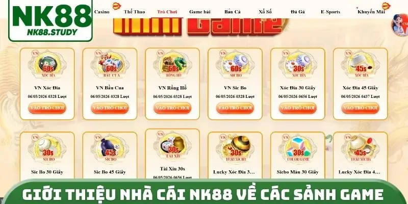 Giới thiệu nhà cái NK88 về các sảnh Game